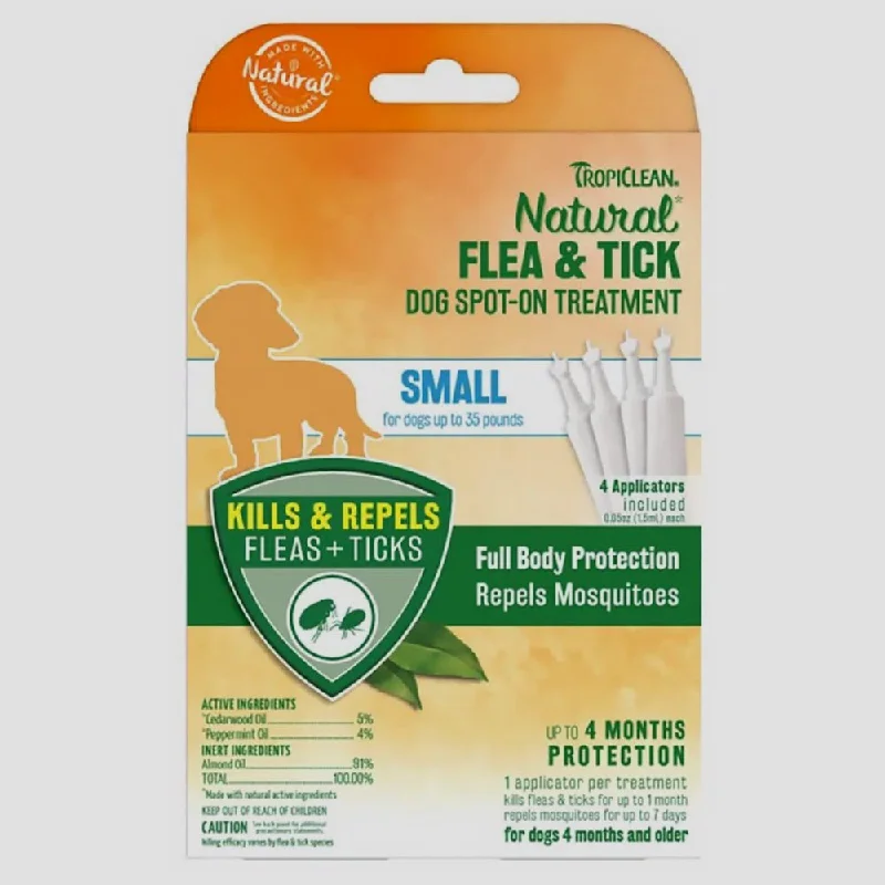 15% OFF: TropiClean Natural Flea & Tick Dog Spot-On Treatment (Small) 4ct