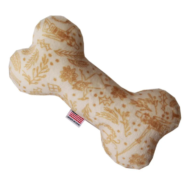 Plush Bone Dog Toy Cream Holiday Whimsy