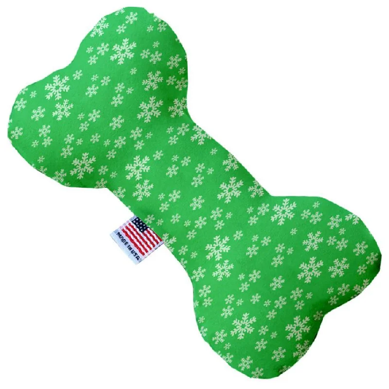 Plush Bone Dog Toy Green And White Snowflakes