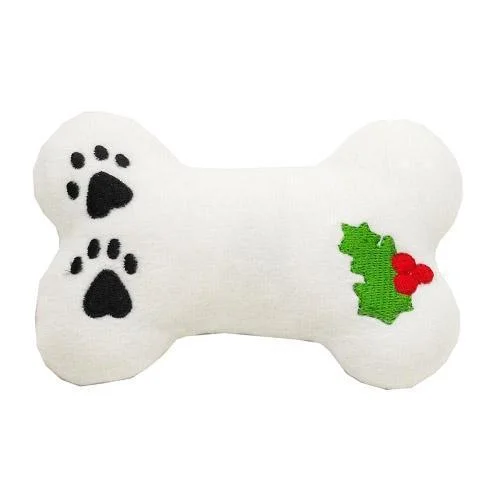 Plush Christmas Holly Bone Dog Toy